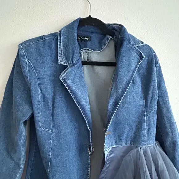 Annabelle Asymmetrical Ruffle Denim Dress M - Picture 6 of 9